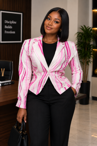 Pink & White Striped Draped Blazer (UK Size L/Bust 40 – Female Blazer) #024