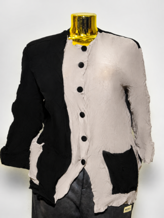 Black & Cream Asymmetric Button-Front Blazer (UK Size L/Bust 42 – Female Blazer) #032