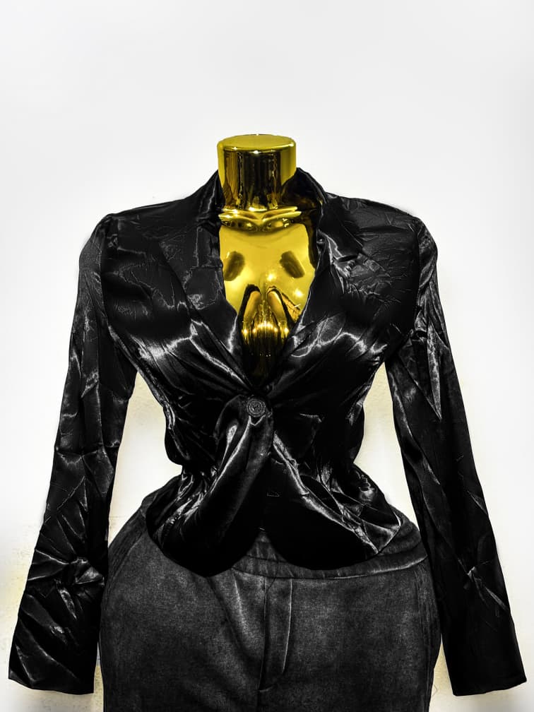 Black Satin Ruched Waist Blazer (UK Size M/Bust 36 – Female Blazer) #027 - Image 2