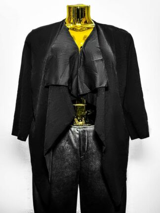 Black Draped Ruffle-Front Longline Blazer (UK Size L/Bust 36 – Female Blazer) #022