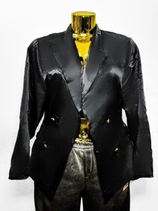 Black Glossy Textured Double-Breasted Blazer (UK Size M/Bust 40 – Female Blazer) #025