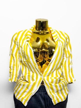 Yellow & White Striped Button Blazer (UK Size L/Bust 36 – Female Blazer) #019