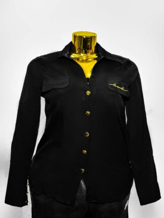 Black Button-Front Shirt Blouse (UK Size M/Bust 39 to 40 – Female Blazer) #011