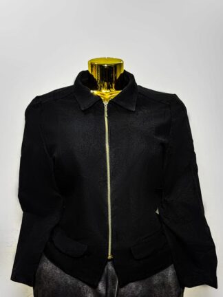 Black Zip-Front Collared Blazer (UK Size L/Bust 38 – Female Blazer) #030
