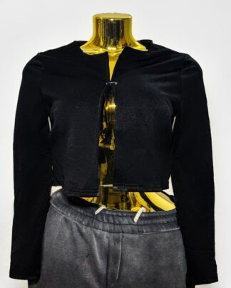 Black Cropped Collarless Blazer (UK Size M/Bust 36 – Female Blazer) #021