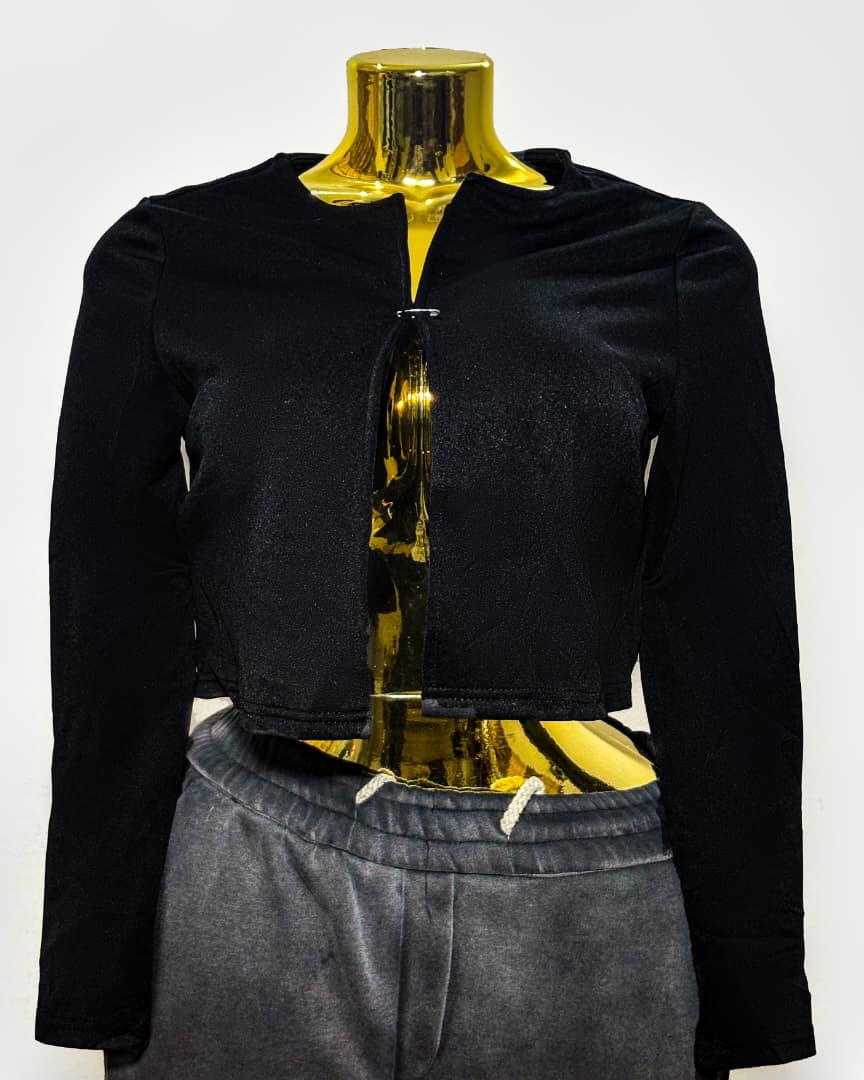 Black Cropped Collarless Blazer (UK Size M/Bust 36 – Female Blazer) #021